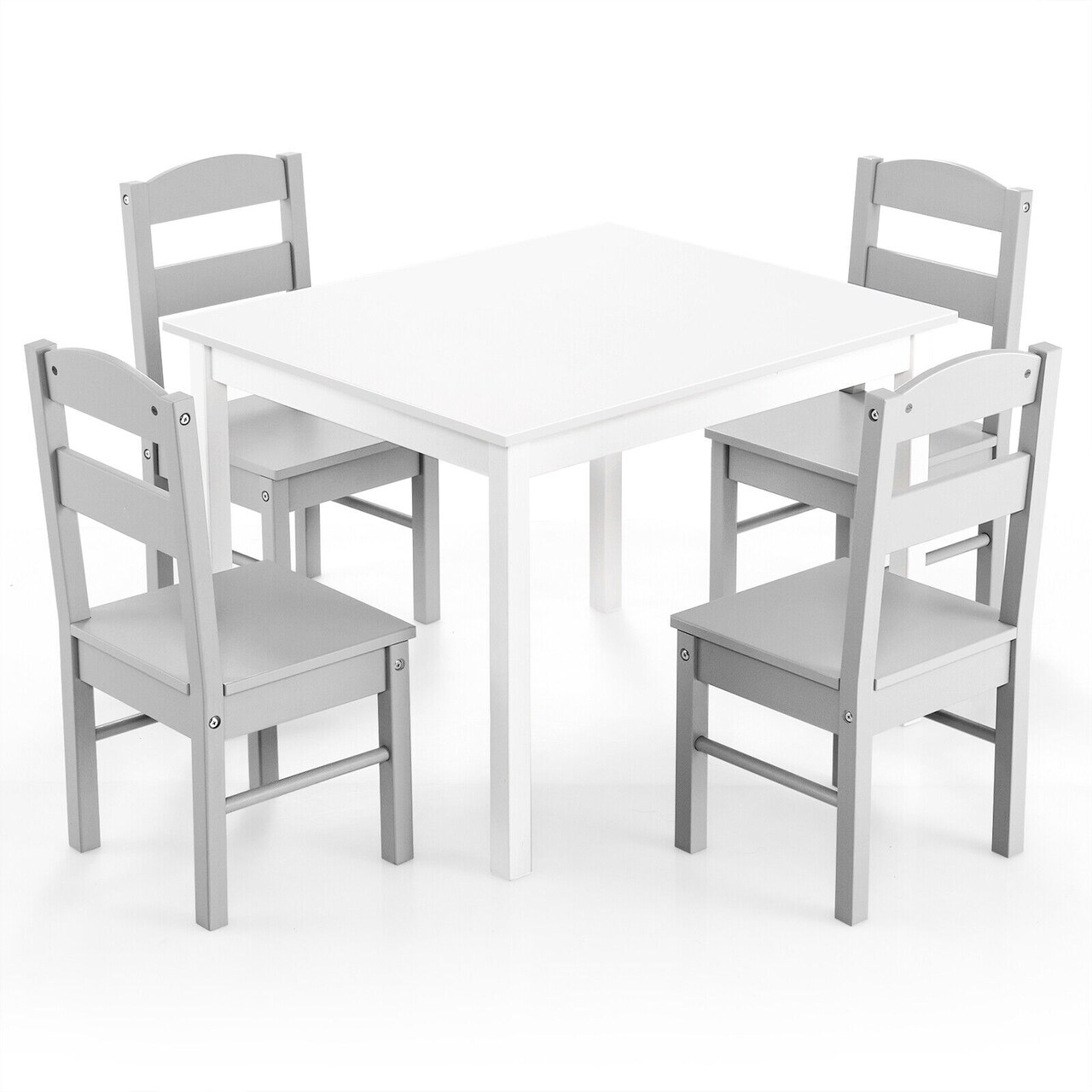 Kids 5 Pieces Table and Chair Set Wooden Children Activity Playroom Furniture Gift